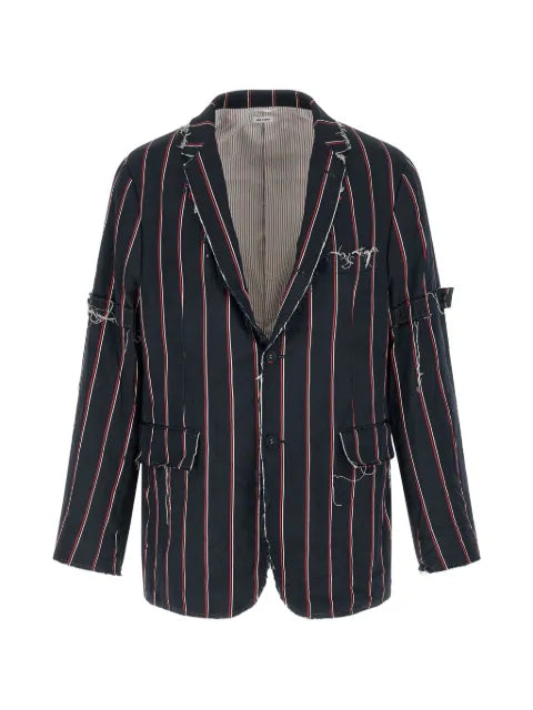 Thom Browne stripe Mogador sportcoat with armbands and fray edge