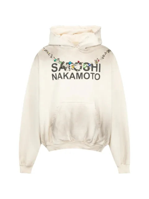 SATOSHI NAKAMOTO crystal-embellished logo-print hoodie