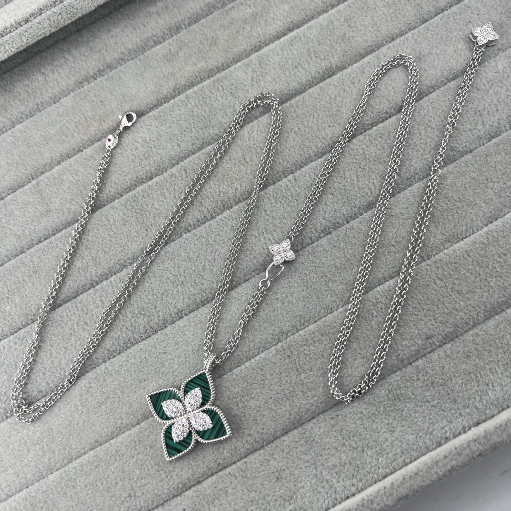 Roberto Coin Style Four-Leaf Clover Cubic Zirconia Necklace