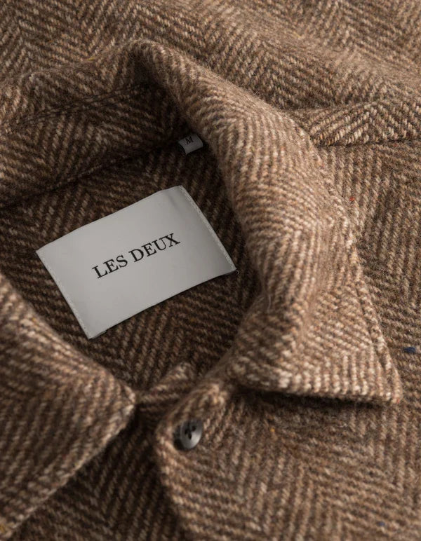 Les Deux Milian Herringbone Overshirt 'Coffee Brown/Dark Sand'