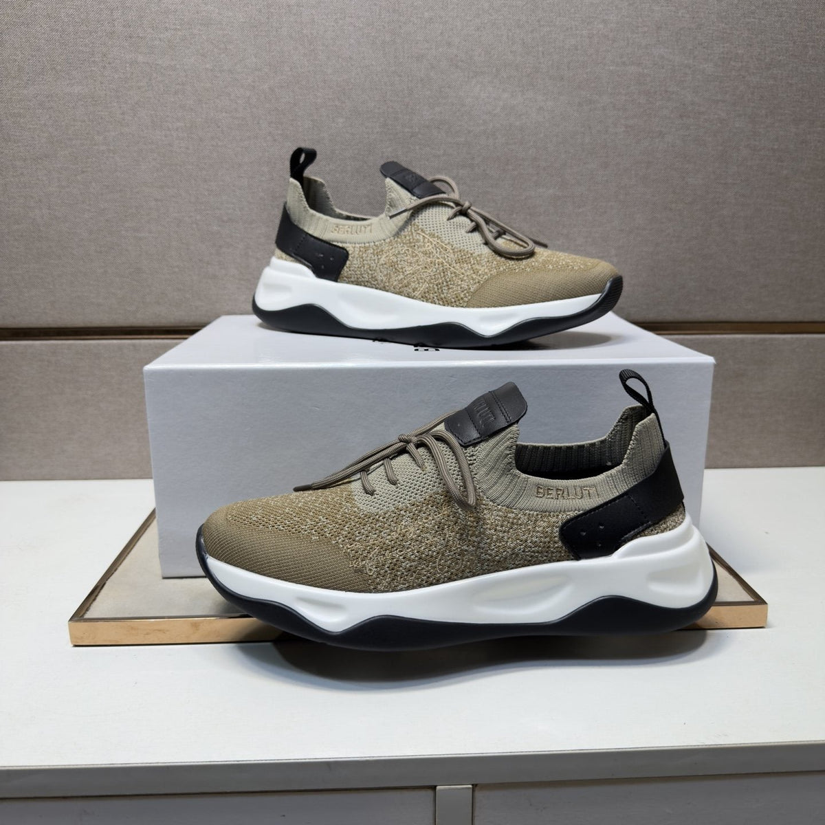 Berluti Olive Taupe Lace-Up Sneakers
