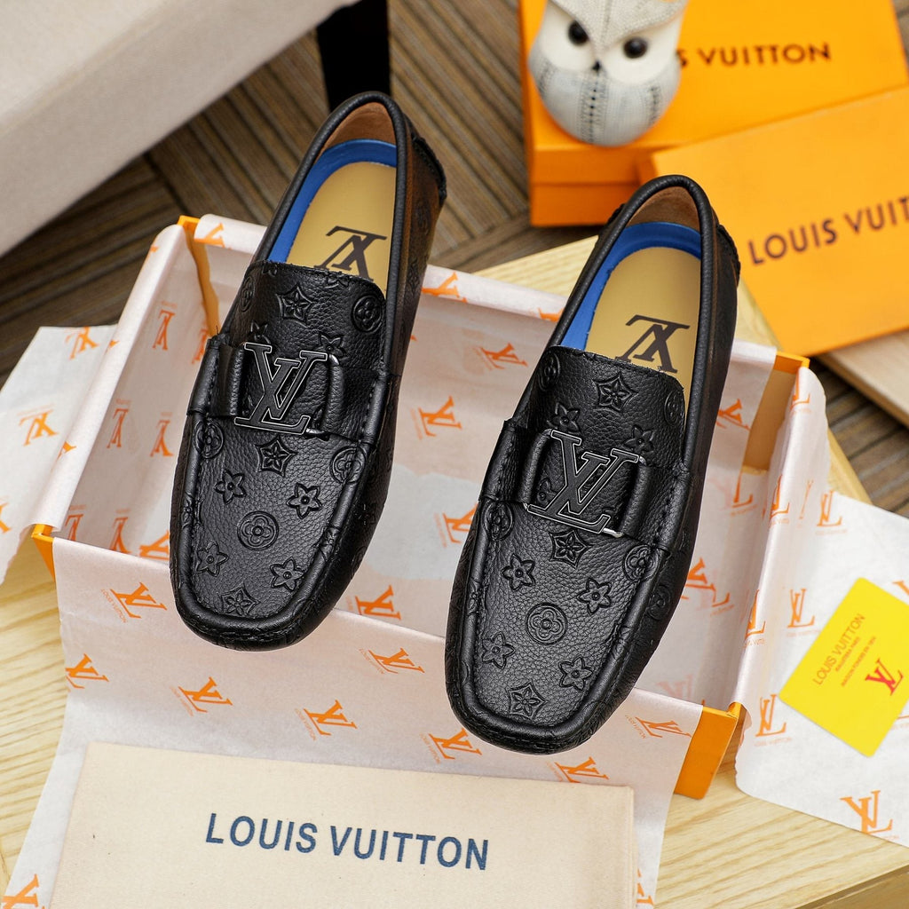 Louis Vuitton Black Embossed Driving Loafers - Raised Front Detail