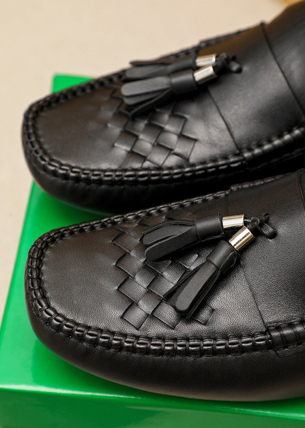 Bottega Veneta Black Tassel Woven Loafers