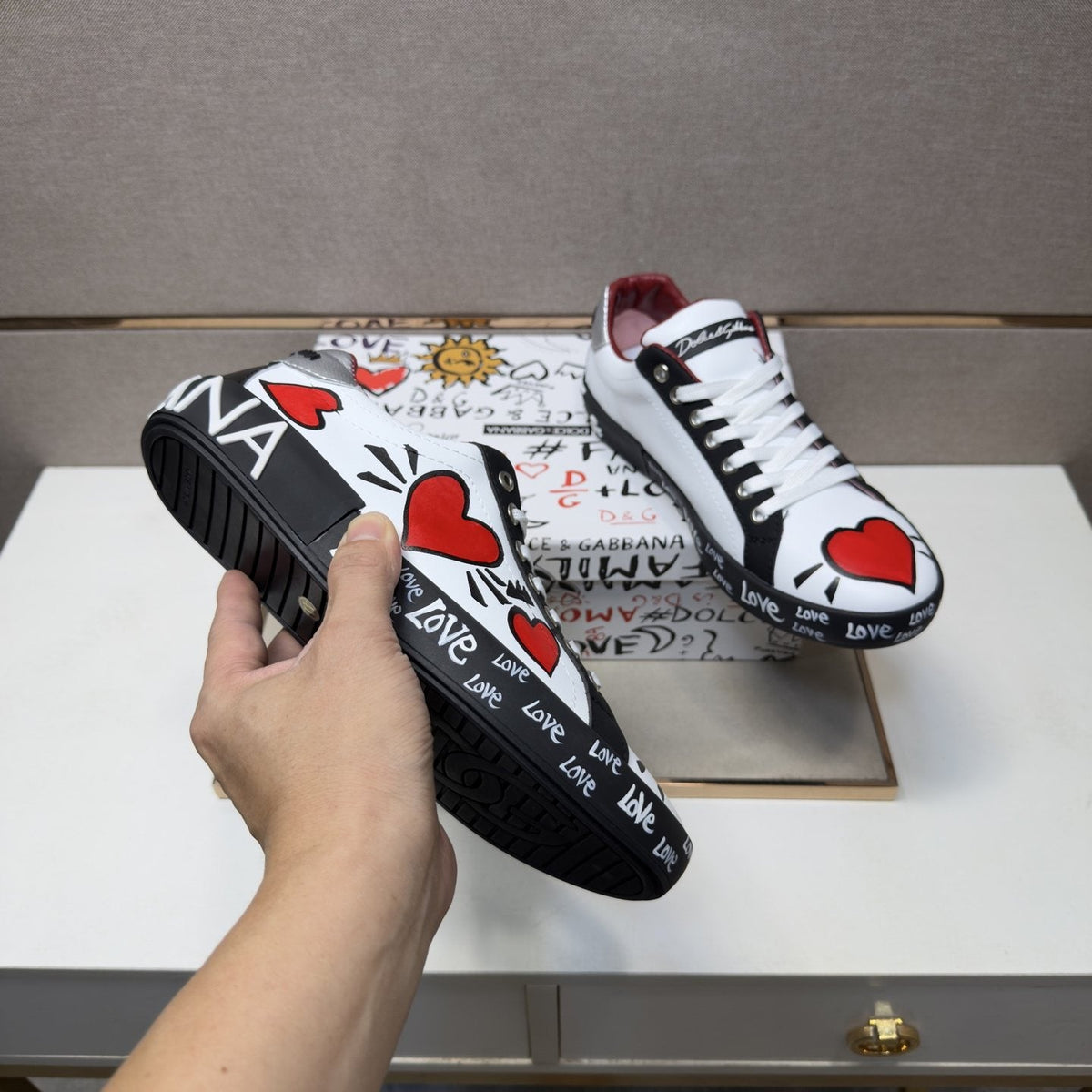 Dolce & Gabbana Men's Red Heart Low-Top Sneakers