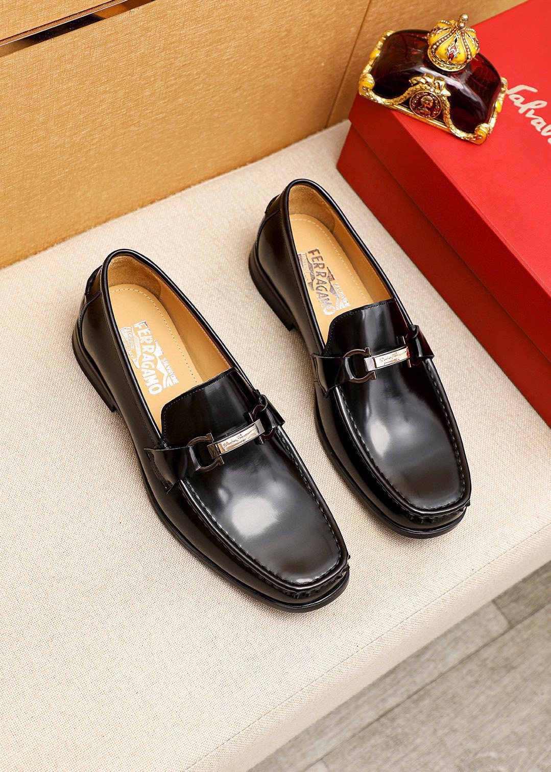 Ferragamo Black Buckle Leather Loafers - Silver-Tone Hardware