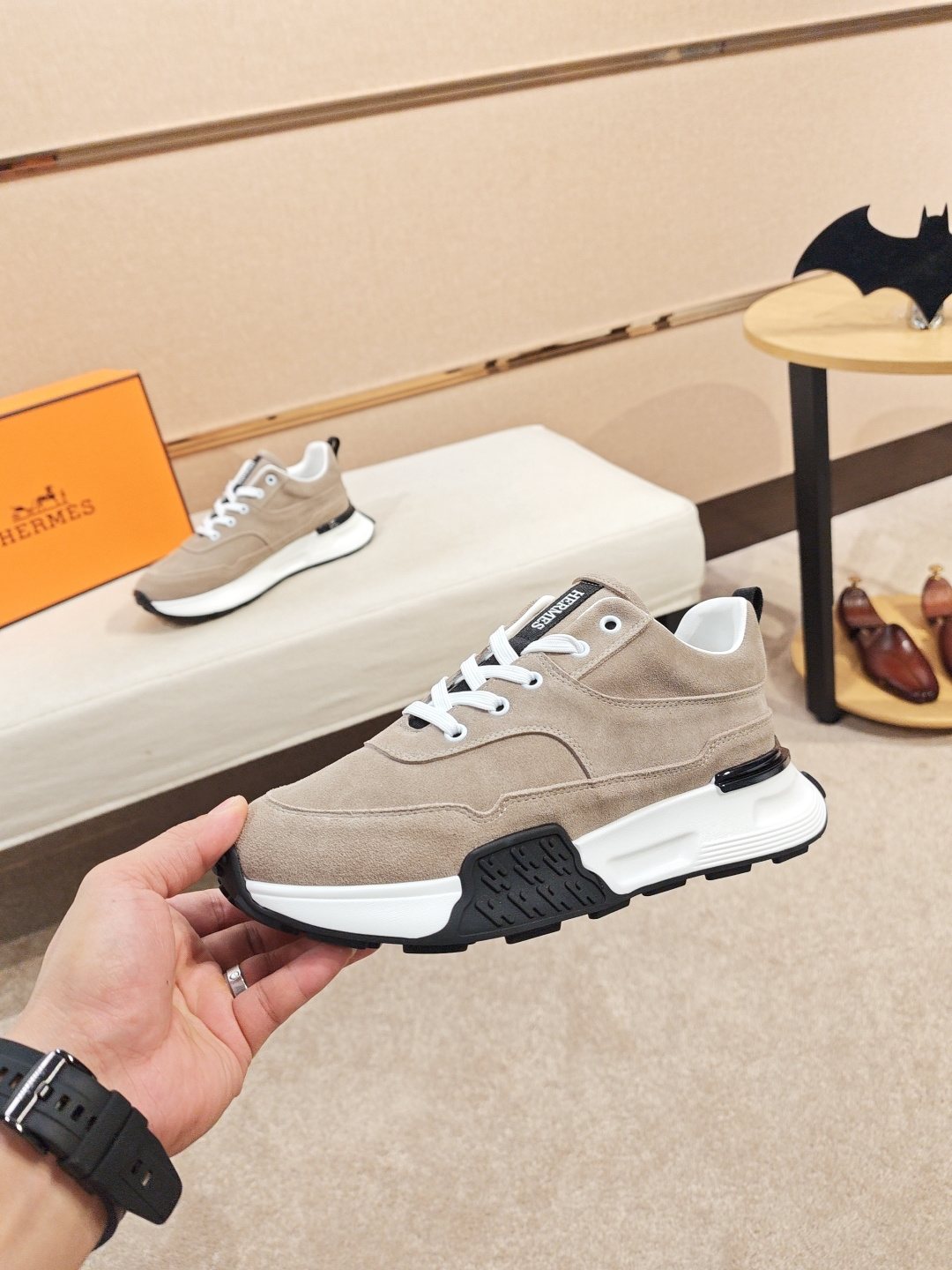 Hermès Lace-Up Sculpted-Sole Sneakers