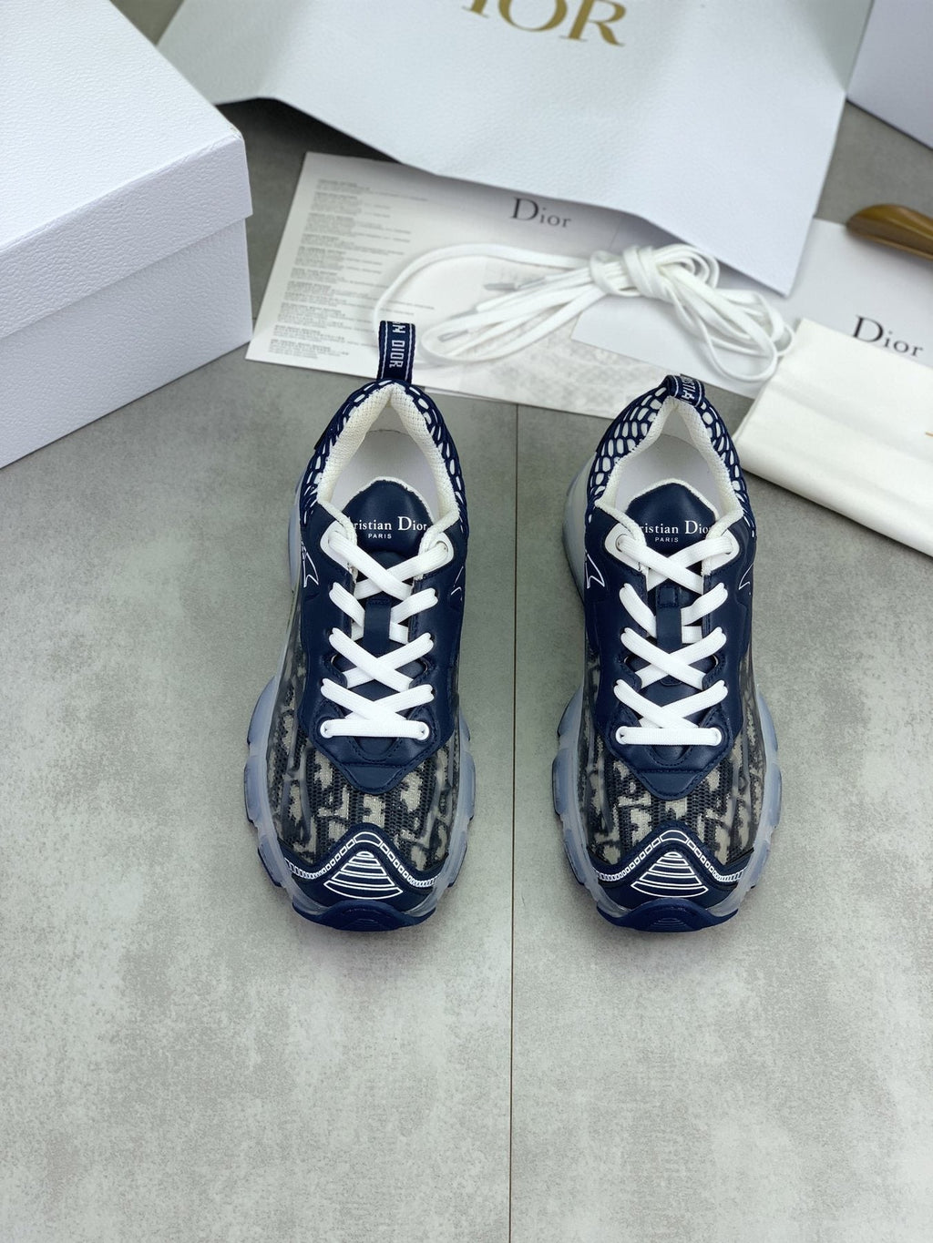 Dior Navy Patterned Low-Top Sneakers